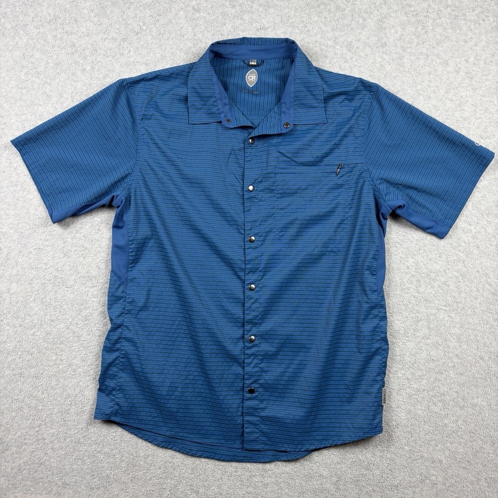 Club Ride Shirt Mens Large Blue Striped Performance Cycling Vented Snap Button